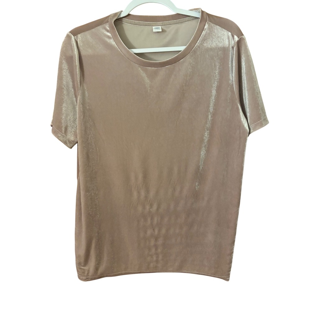 Old Navy Velvet T-Shirt Casual Short Sleeve Top‎ Soft Pink Women's L Luxe EUC
